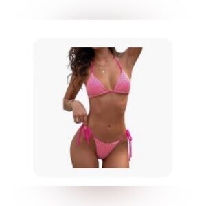 Vibrant Pink and Gold Crochet Bikini Set
